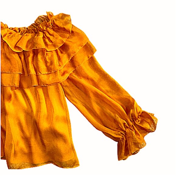 Alice + Olivia Ersa Silk Ruffle Tiered Off Shoulder Blouse XS Designer - Picture 10 of 11